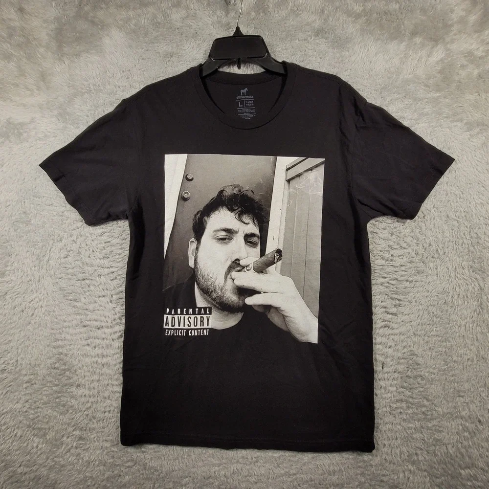 Sticker Mule Shirt Mens Large Black Parental Advisory Cigar Graphic Short Sleeve